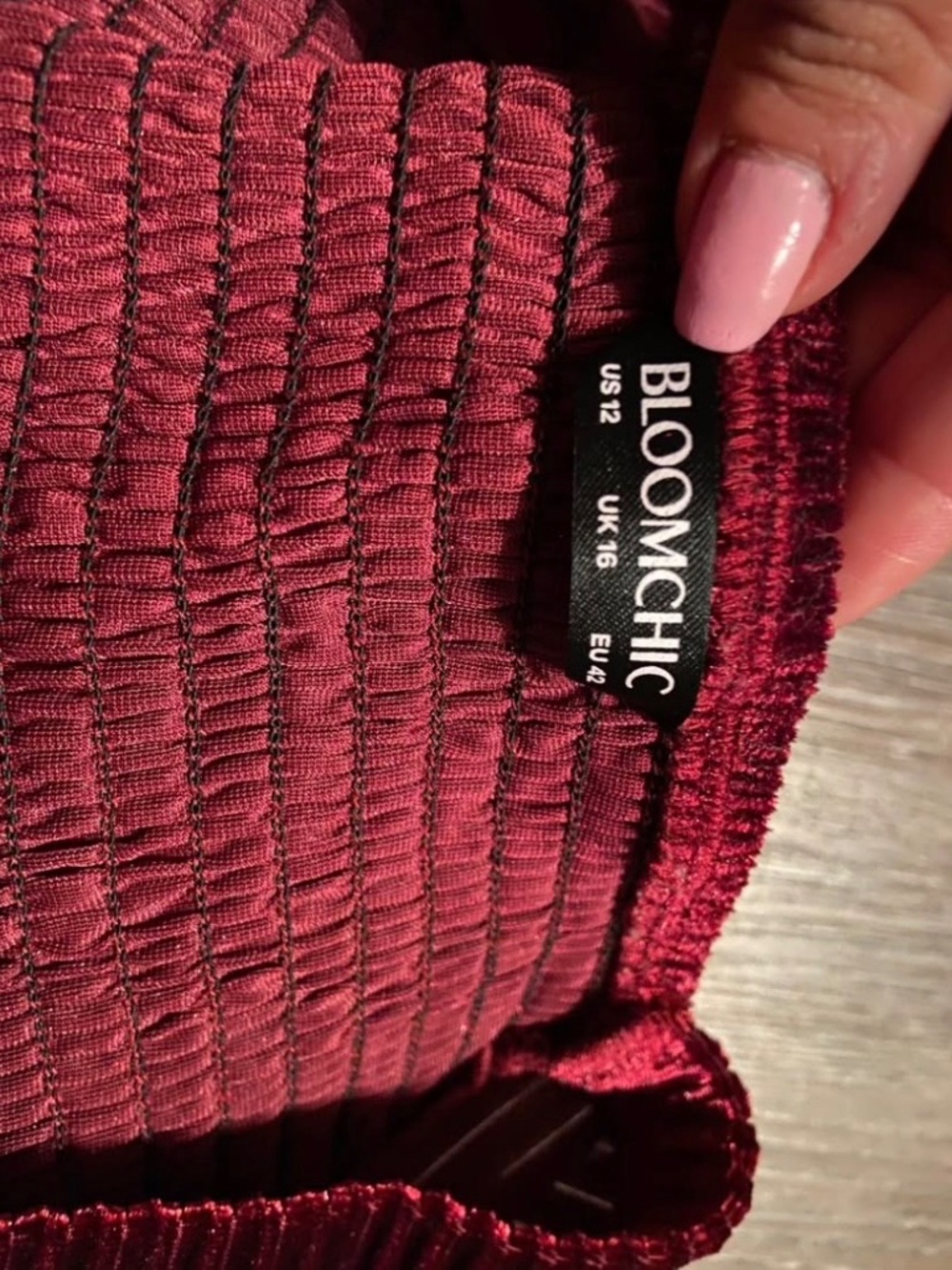 BLOOMCHIC Red Velvet Smocked Top - Picture 3 of 3